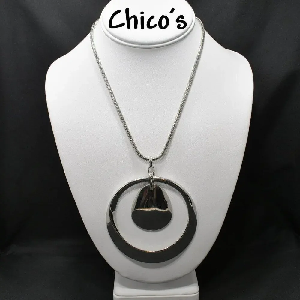 Chico's Silver Tone Large Pendant Snake Chain Necklace, 21 Inches